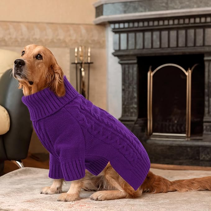 ASENKU Knitted Dog Sweater, Pullover Big Thermal Dog Winter Sweater, Turtleneck Doggy Sweaters for Large Medium Dogs Boy Girl,Warm Pet Sweatshirt for Labrador,Golden Retriever,2XL