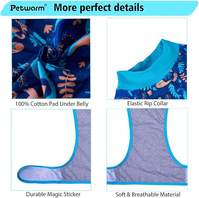 PetWarm Dog Surgery Suit, Recovery Suit for Dogs, Cone Alternative After Surgery Shirt for Dogs, Female Male Dog Onesie for Spay Neuter, Pet Recovery Shirt, Dinosaur Pattern, Green, L