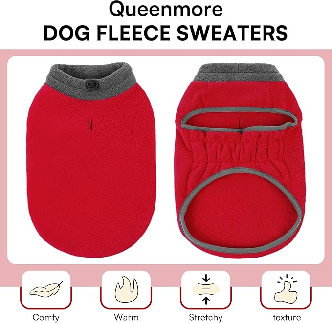 Queenmore Dog Sweater,Soft Fleece Vest Pullover Dogs Jacket with Elastic Stretchable,Warm Winter Dog Coats Cold Weather Doggy Dachshund Sweaters for Small Dogs Cats Boy or Girl (Red, XS)
