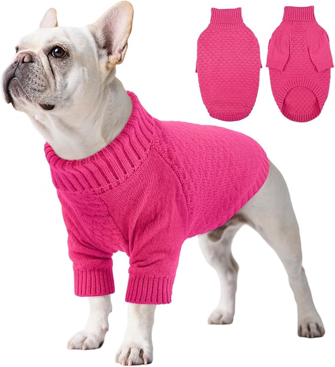 Kuoser Large Dog Sweater, Thick Warm Dog Sweaters for Large Dogs Male Female, Winter Fall Pet Kint Sweater Solid, Half Sleeve Turtleneck Sweaters Puppy Clothes Christmas Holiday, Rose L