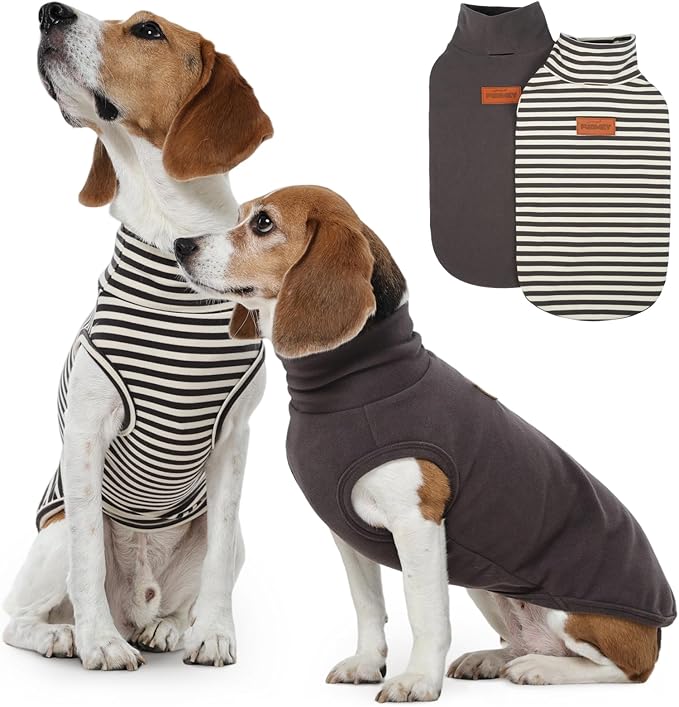 FUAMEY 2 Pack Dog Fleece Vest for Large Dogs,Shih Tzu Frenchie Stretchy Dog Sweatshirts Warm Dogs Pullover Winter Pet Sweaters with Leash Hole Puppy Turtleneck Sleeveless Grey L
