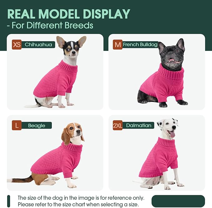 Kuoser XXL Dog Sweater, Dog Sweaters for Extra Large Dogs Girl Boy, Pet Christmas Sweaters Winter Big Puppy Turtleneck Knitwear, Pet Thick Warm Sweater for Large Size Dogs, Rose 2XL