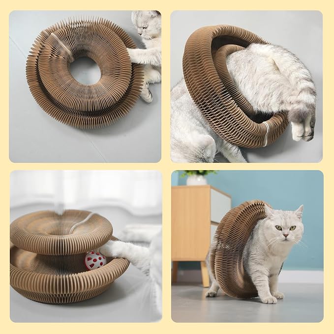 Kitty Curls Cat Toy,Foldable Magic Organ Cat Toy,Magic Organ Cat Scratcher Board,Foldable Recyclable Cat Accordion Toy for Indoor Cat Playing,Interactive Scratch Pad with Toy Ball