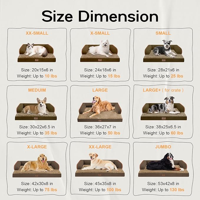 Dog Bed Medium Size Dog-Orthopedic Waterproof Bed for Dogs,Foam Couch Sofa with Washable Removable Cover & Non-Slip Bottom-Brown