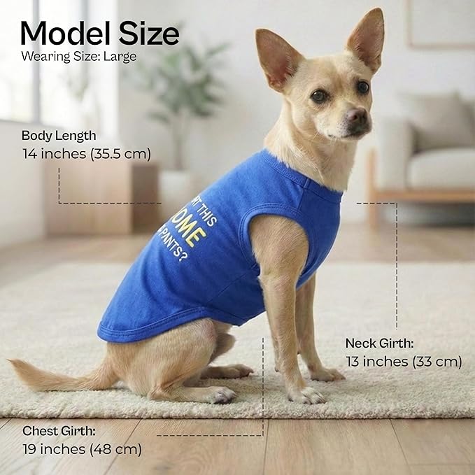 Parisian Pet Dog T-Shirt - Embroidered “ Awesome “ Shirt - Pure Cotton and Lightweight Dog Clothes - Blue Sleeveless Tee Shirts - Cute Puppy Clothes - Shirts for Large Dogs Boy - L