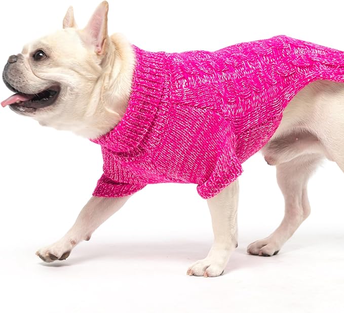 KOOLTAIL Dog Sweater for Large Medium Small Dogs, Fall Dog Sweaters, Turtleneck Cable Knitwear Pet Cold Weather Coats with Leash Hole, Warm Winter Pullover Clothes for Bulldog, Yorkie,Boy Girl, Rose L