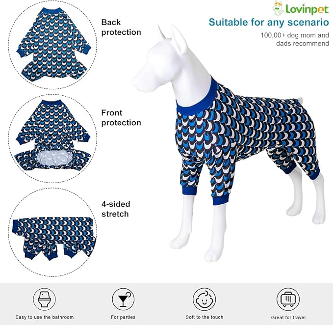 LovinPet Jammies for Large Dogs - Anti Licking & Anxiety Calming Dog Shirt, Lightweight Stretchy Summertime Print, Pitbull Shirt, Large Dogs Onesie, Pitbull Clothes, Dog Costume for Parties, Black L