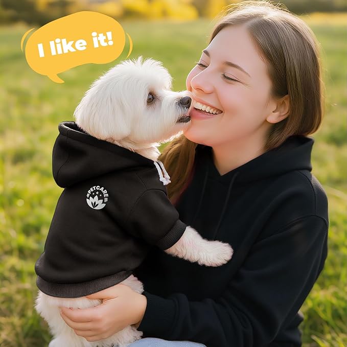 PETCARE Dog Hoodie Sweaters for Small Medium Dogs Cats Cute Soft Warm Fleece Puppy Sweaters Dog Clothes Hoodies Sweatshirt Reflective Fall Winter Chihuahua Yorkie French Bulldog Outfits, Black