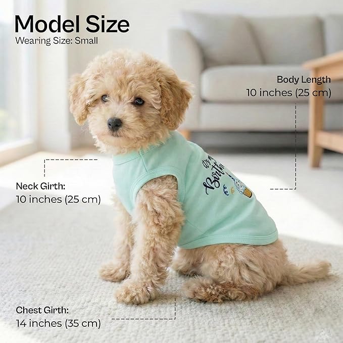 Parisian Pet Dog T-Shirt with Embroidered 'It's My Birthday' Words - Sleeveless Dog Birthday Shirt - Lightweight Pet Vest - Blue Tee Shirts for Small Dogs - XS