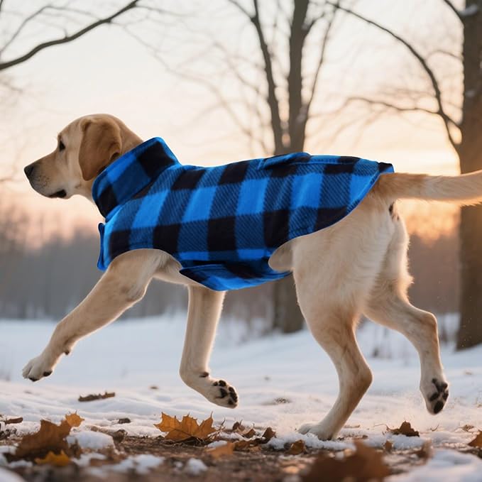 ASENKU Dog Winter Coat, Fleece Doggie Jacket Plaid Reversible Vest Waterproof Windproof Cold Weather Clothes for Small Medium Large Dogs (S, Blue)