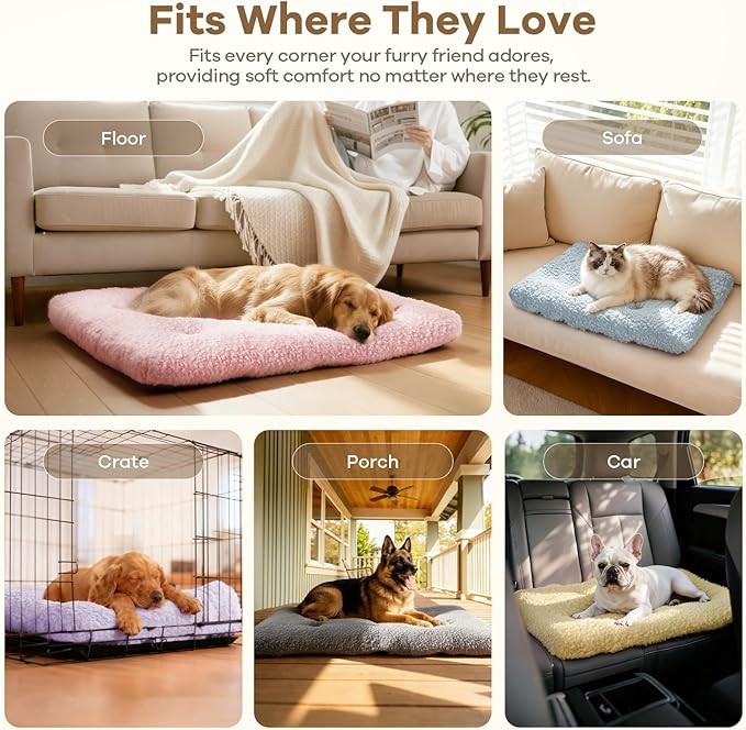 Mora Pets Dog Bed Comfy Dog Crate Beds Plush Pet Sleeping Mat Washable Pets Mattress Anti-Slip Crate Mat Soft Kennel Pad for Medium, Small Dogs Cats Breeds, 29" x 21", Pink