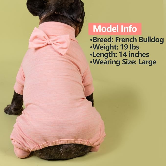 KYEESE Dog Coats Turtleneck Stretchy Pet Sweater Super Soft Warm Material Dogs Pajamas with Bowtie Dog Onesie for Small Dogs Cold Weather Coat, Pink,M