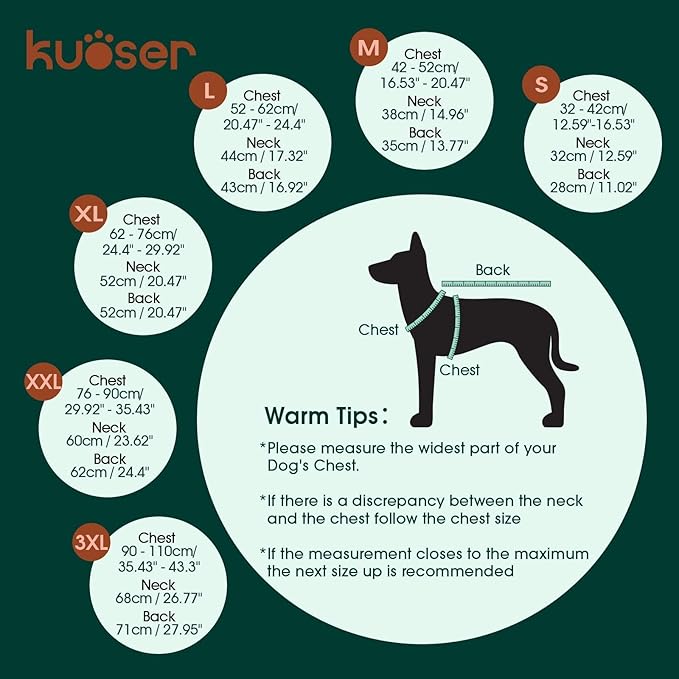 Kuoser Dog Coat, Super-Warm Dog Jacket Windproof Pet Cold Weather Coats for Extra Large Dogs, Fleece Lining Quilted Turtleneck Puppy Snowsuit Reflective Adjustable Doggie Winter Clothes, Blue, 2XL