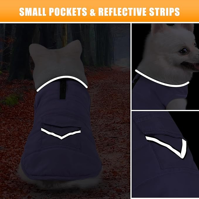 iBuddy Dog Winter Coat for Small Dogs, Easy on Dog Fleece Snow Jacket Velcro Waterproof Pet Puffer Clothes with Harness Hole Adjustable Reflective Quilted Pet Cold Weather Vest for Girl Female