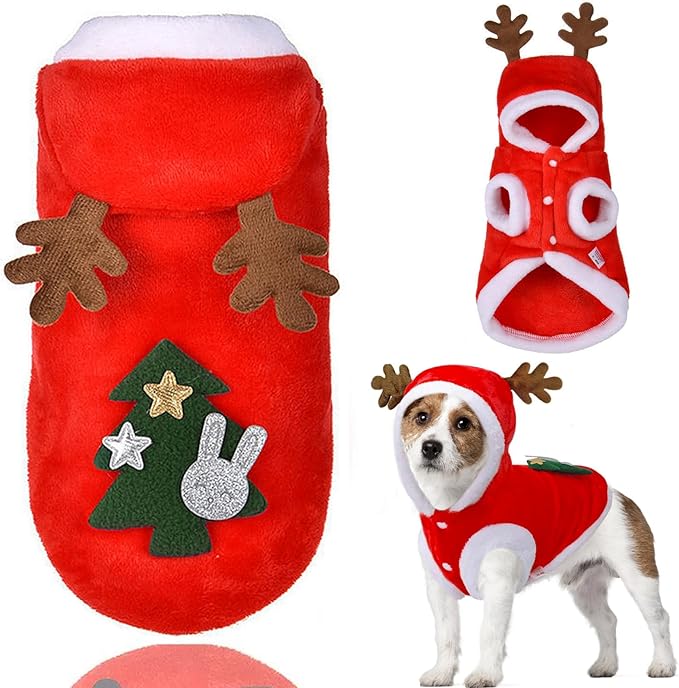 Dog Christmas Costumes, Pet Cold Weather Sweater Coat, Puppy Santa Claus Reindeer Outfit Winter Hoodie Warm Vest Clothes, Jumpsuit Apparel for Small Medium Dogs Cats Party Cosplay (Small)