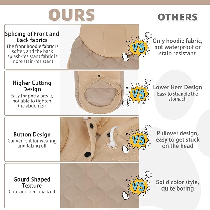 KOOLTAIL Warm Dog Winter Coat for Small Dogs, Waterproof Puppy Jacket with Leash Hole, Cold Weather Dog Vest for Winter, Soft Pet Hoodie Sweater Sweatshirt Clothes for Puppy Cats Girls Boys Beige S