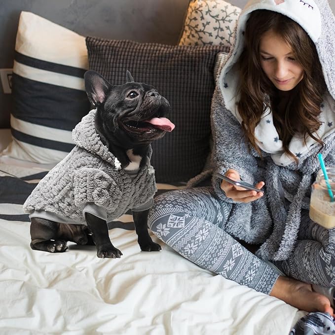 KOOLTAIL Fleece Dog Sweater Hoodie for Small Medium Large Dogs - Super Soft Fall Dog Clothes Knitted Sweatshirt with Leash Hole, Warm Winter Cold Weather Pet Coat for Puppy Cats Male/Female Grey SM