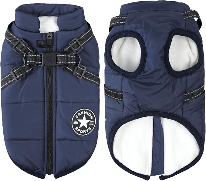 Aiboria Dog Jackets for Winter Windproof Waterproof 2 in 1 Outfit Cold Weather Coat Dog Vest Harness Puppy Winter Warm Jacket Blue XXL