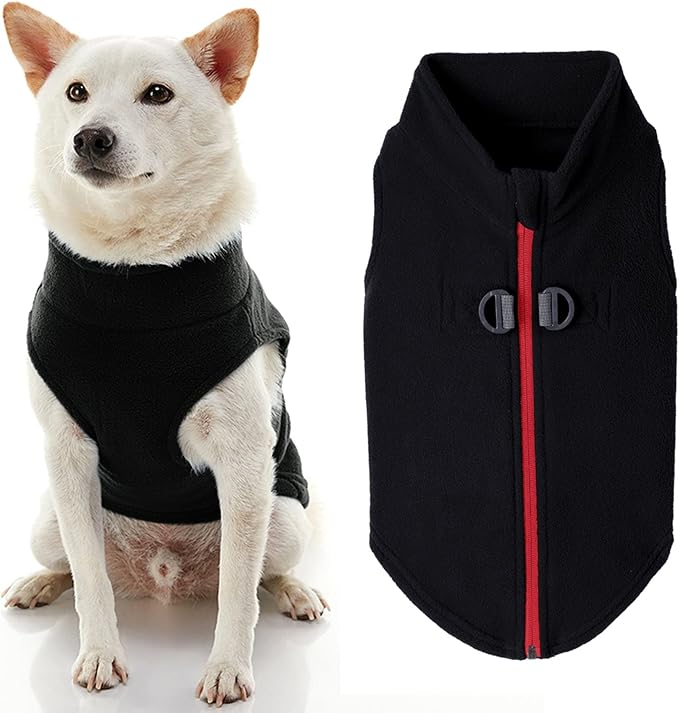 Gooby Zip Up Fleece Dog Sweater - Black, X-Small - Warm Pullover Fleece Step-in Dog Jacket with Dual D Ring Leash for Small to Medium Dogs