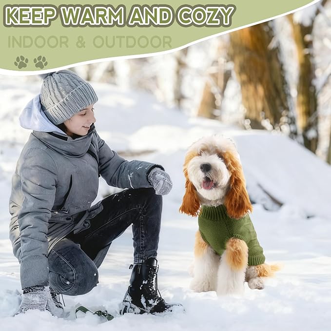 TONY HOBY Small Dog Sweaters Knitted Warm Dog Sweatshirt, Doggy Winter Coat Puppy Cold Weather Pullover Classic Knitwear Doggie Sweater, Thick Warm Winter Pet Clothes (M, Green)