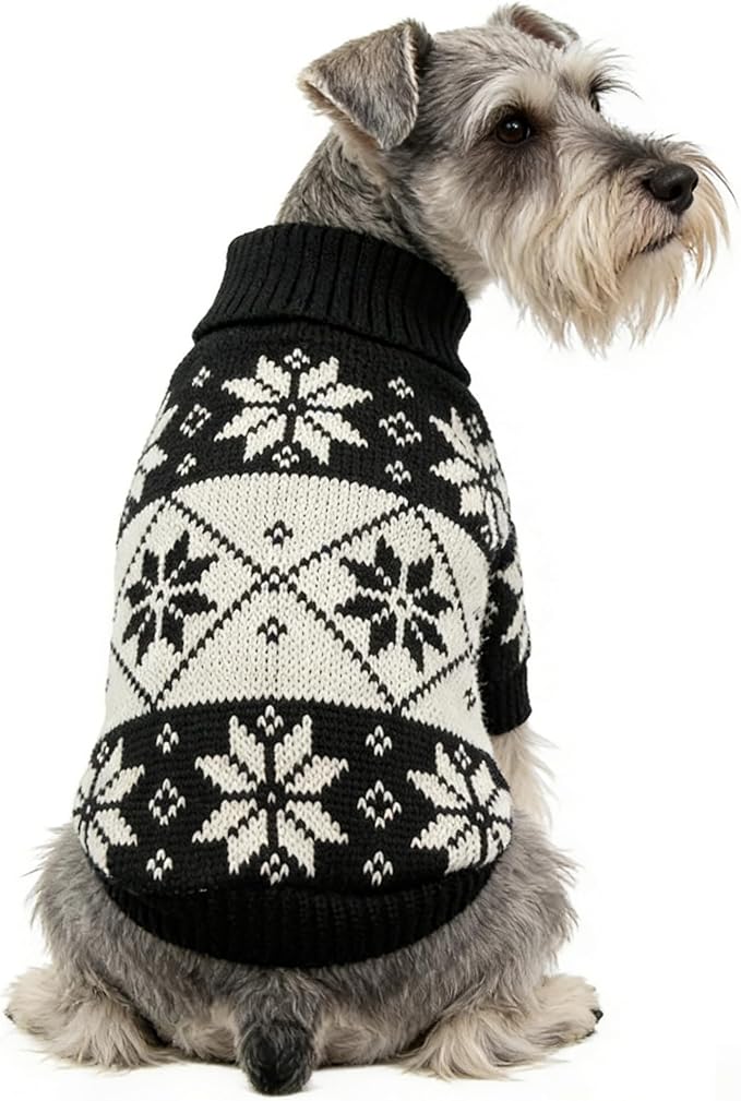 Small Dog Cold Weather Sweaters – Warm Knit Turtlenecks, Cozy Pet Pullovers Dog Clothes with Leash Hole for Chihuahua Bulldog Pug Beagles (Black/White, X-Large)