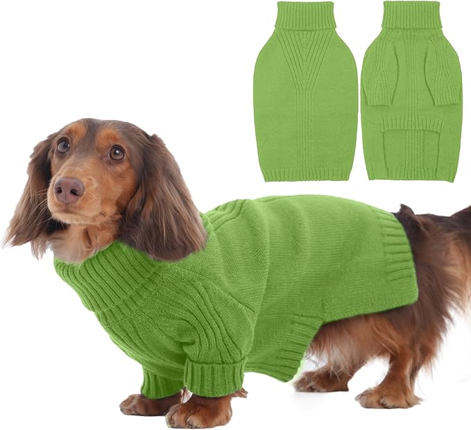 IECOii Dachshund Sweater,Turtleneck Dog Sweater for Small Medium Dogs Girl,Stretchy & Breathable,Warm Knitted Pullover Coat,High Neck Knitwear for Cold Weather Indoor & Outdoor Wear (Grass Green, M)