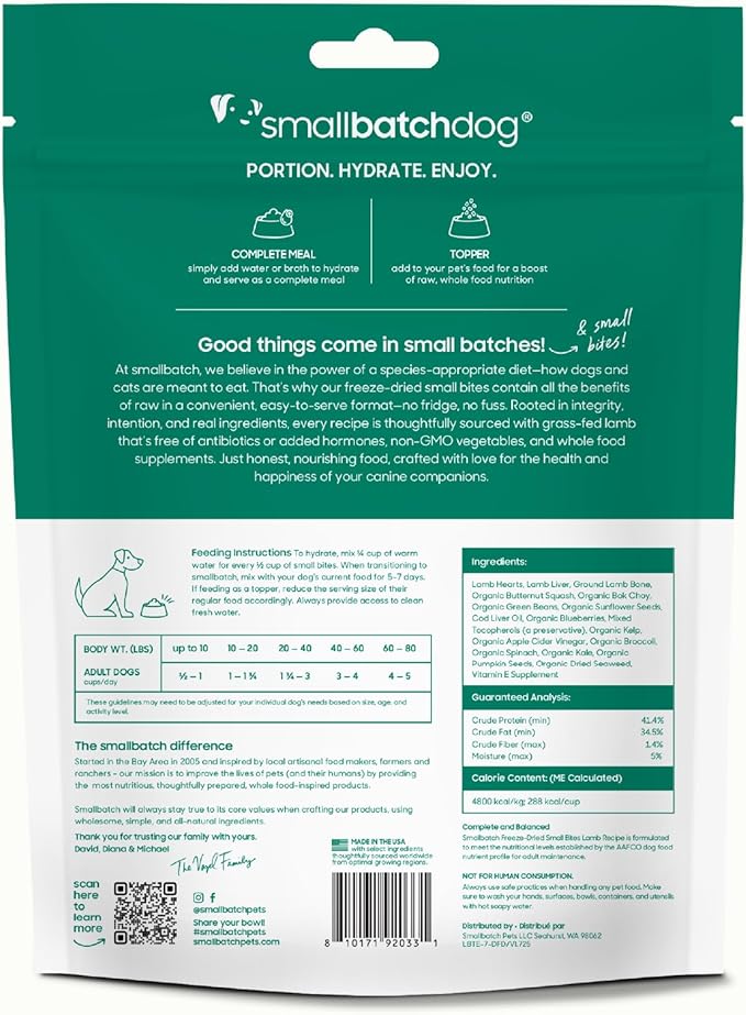 smallbatch Pets Freeze-Dried Raw Dog Food – Lamb Recipe – 7oz Small Bites – High Protein, Grain Free – Complete Meal or Topper – Made in USA with Organic Superfoods 7 Oz, Turkey