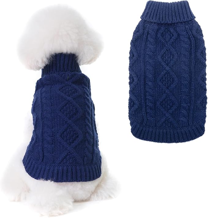 BINGPET Thermal Knitted Dog Sweater for Small Medium Large Dogs,Winter Dog Cat Coat Warm Sweartershirts Outfits,Classic Cable Knit Turtleneck Pullover Dog Jumper Coat Warm Sweartershirts