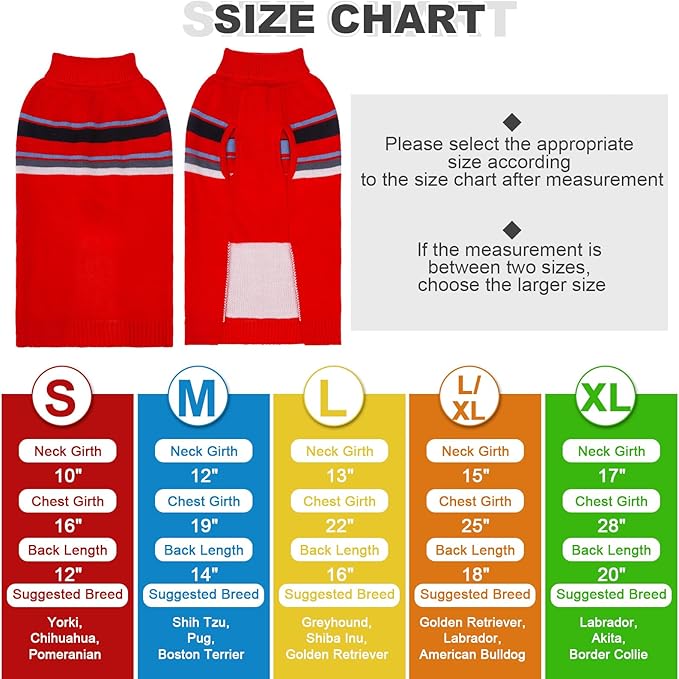 PAWCHIE Dog Sweater - Warm Turtleneck Coat for Medium to Large Dogs, Stretchy Knitted Outfit for Girls & Boys, Red