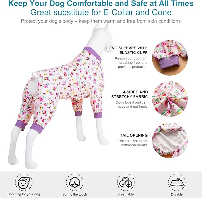 LovinPet Large Sized Dog Anxiety Calming Shirt,Pink Bees & Flowers Pink Print,4 Legged Large Dog Clothes for Parties,Camping,Travel,Medium