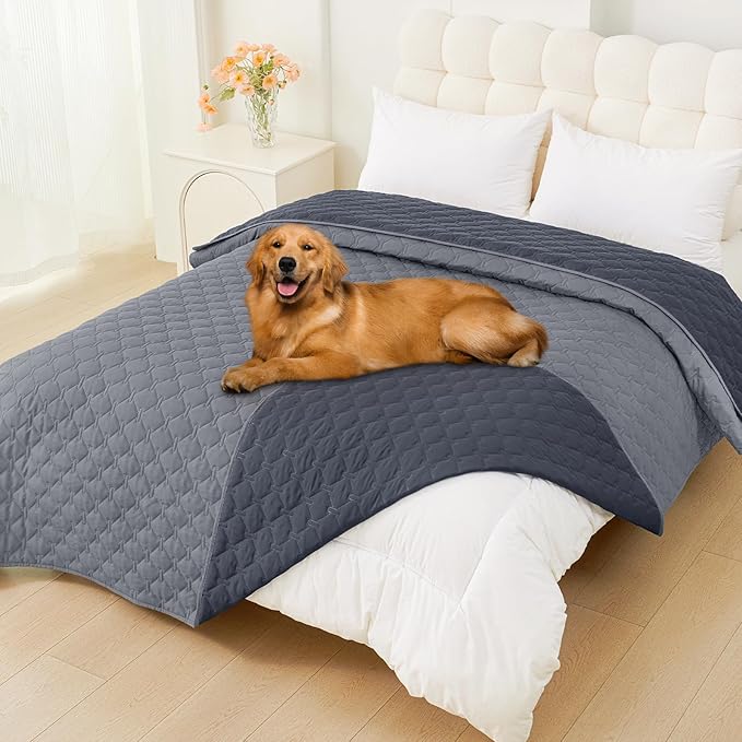 Smiry Waterproof Dog Bed Cover Blanket, Soft Reversible Pet Blanket, Washable Leakproof Cats Dogs Couch Cover for Sofa, Couch, Furniture, Plaid (82x120 Inch, Grey/Dark Grey)