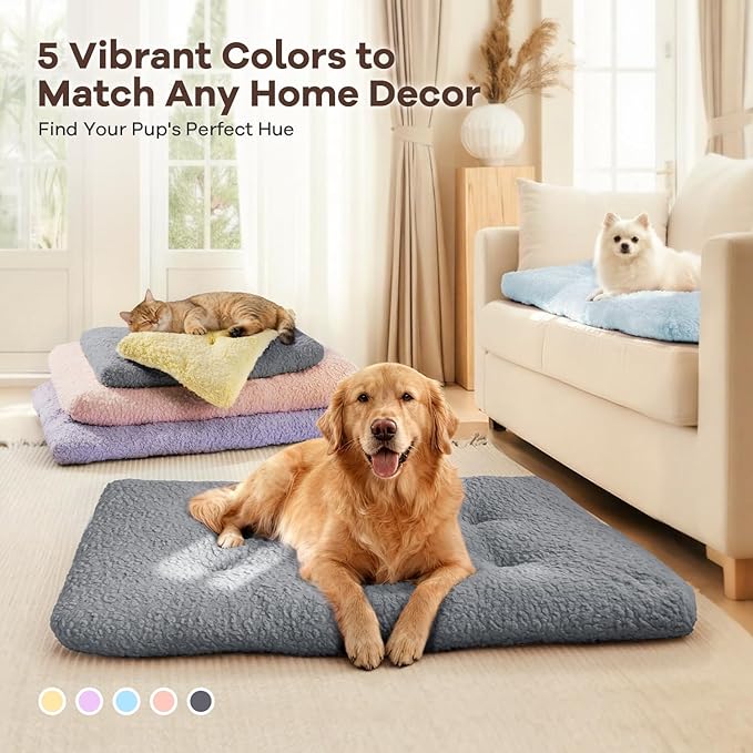 Mora Pets Dog Bed Comfy Dog Crate Beds Plush Pet Sleeping Mat Washable Pets Mattress Anti-Slip Crate Mat Soft Kennel Pad for Medium, Small Dogs Cats Breeds, 29" x 21", Grey