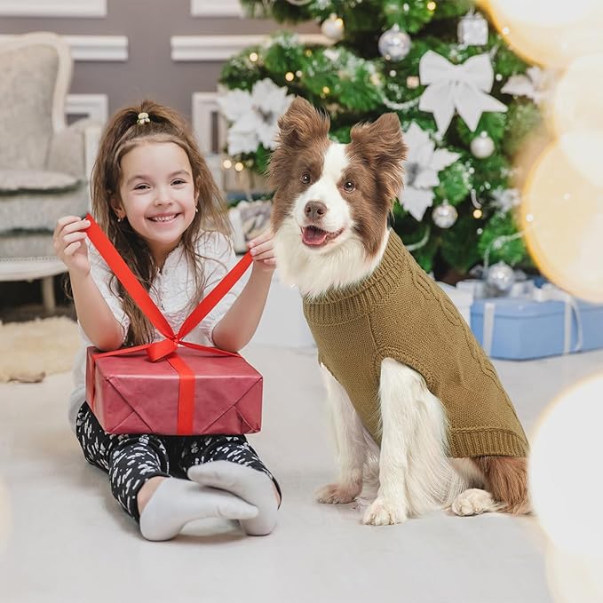 SCENEREAL Fall Knitted Dog Sweater for Large Medium Small Dogs, Cat Dog Winter Coat Warm Sweatershirts Outfits, Classic Pet Clothes with Leash Hole, Soft Pet Knitwear Apparel for Girls Boys, Beige M