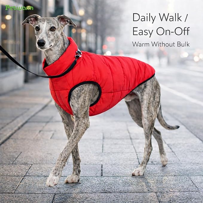 PetWarm Reversible Dog Winter Coat, Windproof Dog Puffer Vest, Soft Vest for Dogs with Hook-and-Loop Strap for Easy Dressing, Waterproof Coat for Dogs with Adjustable Fit, Red, 2XL