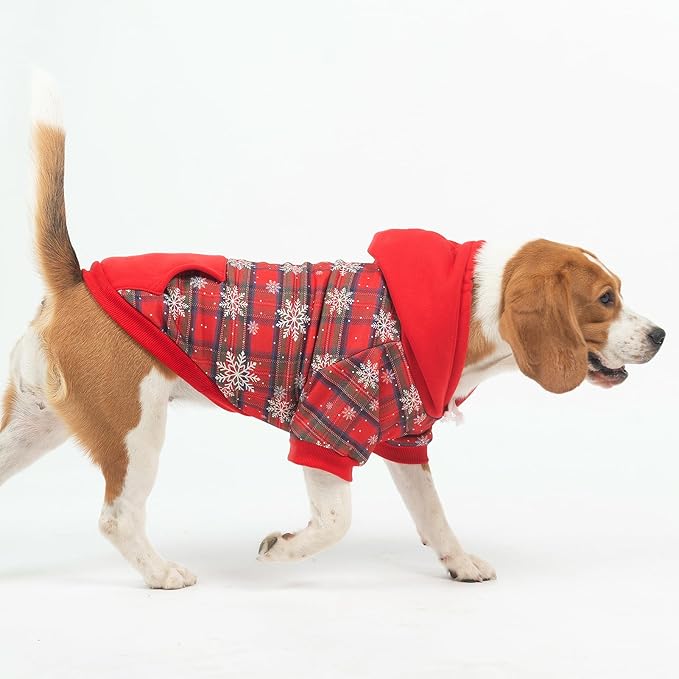 PUPTECK Winter Dog Hoodie Pet Sweatshirt Soft Warm Clothes Fleece Lined with Hat for Small Medium Large Dogs, Pocket Design, Snow S