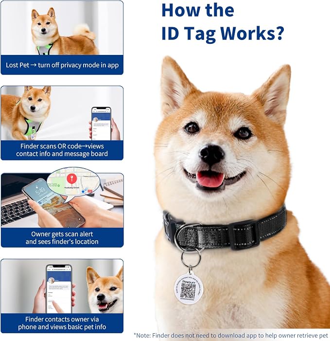 Personalized Collar with QR Code Tag, Medium, Black | Reflective Dog Collar with Smart ID Tag, Dog Collars for Medium Dogs