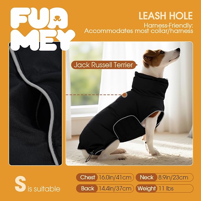 FUAMEY Dog Puffer Jacket for Large Dogs,Dog Cold Weather Coats Dogs Down Jackets Waterproof Pet Snowsuits Warm Puppy Winter Vest Turtleneck Pets Adjustable Jackets Coats Black XL