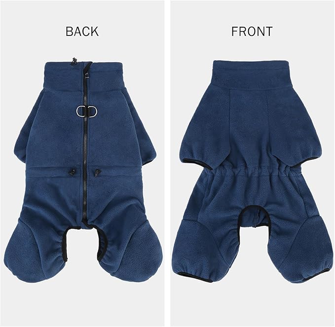 SCENEREAL Fleece Dog Winter Coat with Harness Built in, Soft Pajamas Warm Dog Sweater, Cold Weather Pet Jacket Jumpsuit Apparel Outfit for Medium Dogs Walking Hiking Sleep, Navy M