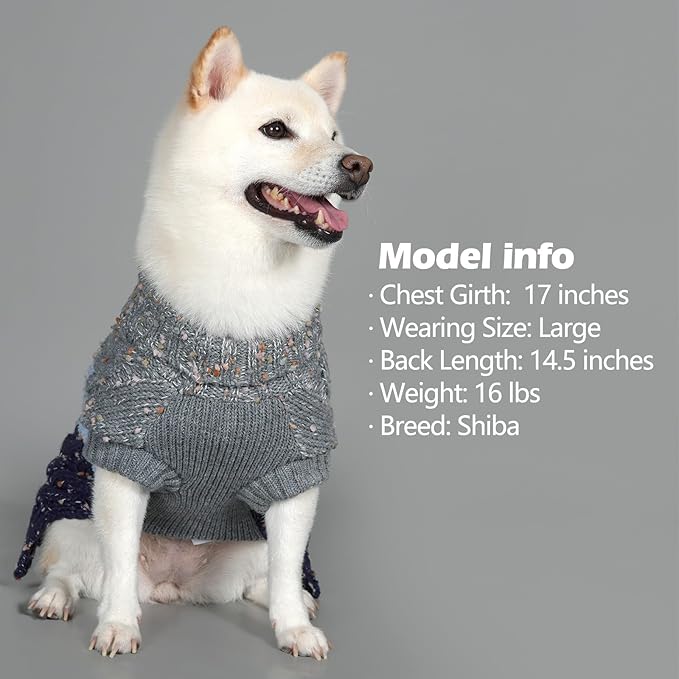 KYEESE Dog Sweater Color Block with Fuzzy Thread Knitted Turtleneck Knitwear with dots in a Variety of Colors Dog Sweater for Large Dogs Fall Winter Dogs Clothes, Navyblue, XXL