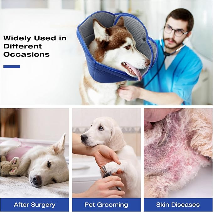 AuraPaw Soft Dog Cone Collar Alternative to Stop Licking,Comfort Recovery Collar for Large, Medium,Small Dogs,Adjustable Elizabethan Collar Alternative,Dogs Recovery Collar After Surgery,Blue,M