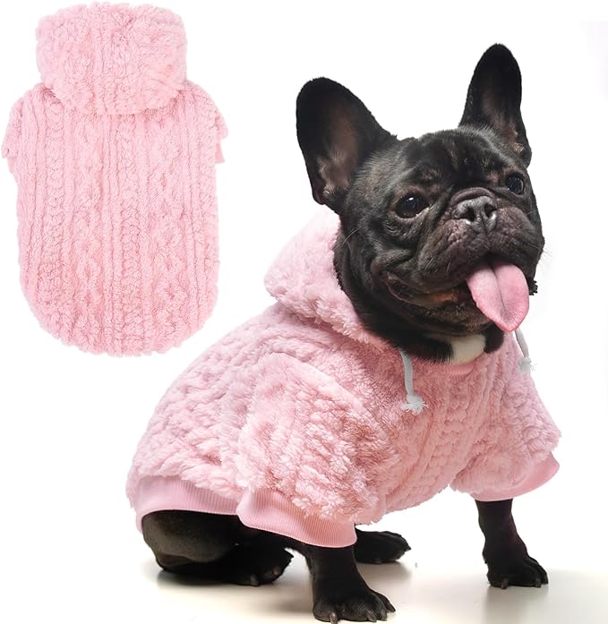 KOOLTAIL Fleece Dog Sweater Hoodie for Small Medium Large Dogs - Super Soft Fall Dog Clothes Hat Hooded Sweatshirt with Leash Hole, Warm Winter Cold Weather Pet Coat for Puppy Cats Girl Female Pink M
