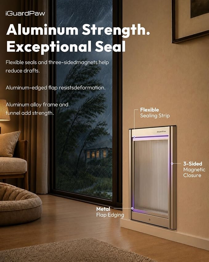 Automatic Dog Door for Wall, Smart Dog Door with Collar Sensor, L | aluminum, collar-activated, scheduled access, pet-only access, adjustable sensing range, anti-pinch, wall-mounted L, white