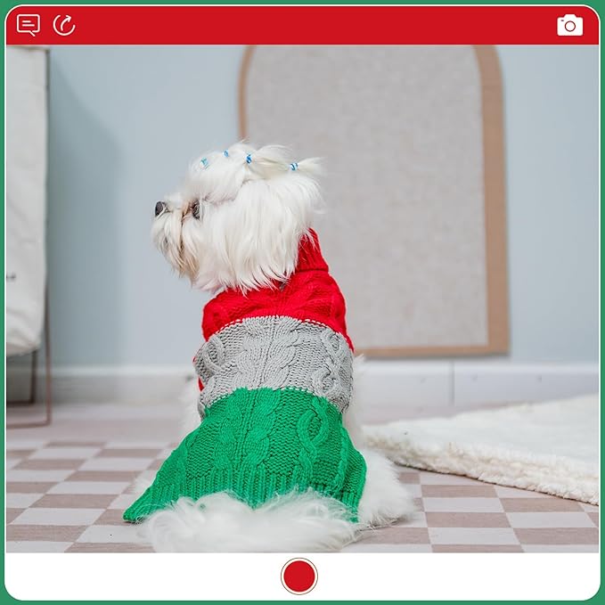 EXPAWLORER Dog Sweater - Small Dogs Fall Sweaters for Girls Boys,Classic Turtleneck Knitwear Dog Clothes for Cold Weather, Cable Knit Dogs Outfit,Coat,Pet Apparel Gift(Red&Green,M)