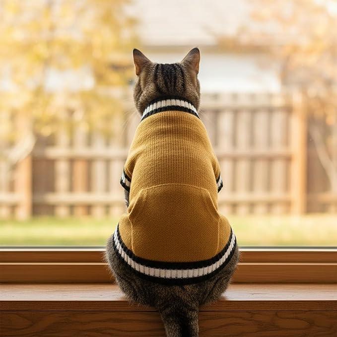 Grewear Pets Knit Sweater with Knit Back Pocket, Warm Comfortable Sweater for Pets, Soft Cozy Winter Pet Clothes, Stylish Multi-Colored Sweater for Dogs & Cats Mustard M