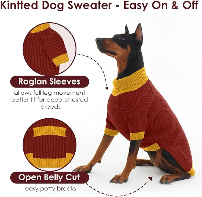 Dog Sweaters for Large Dogs, Turtleneck Sweater with Leash Hole, Winter Thick Thermal Kintwear for Dogs Boy Girl, Warm Christmas Sweater for Doberman Great Dane, Burgundy 4XL
