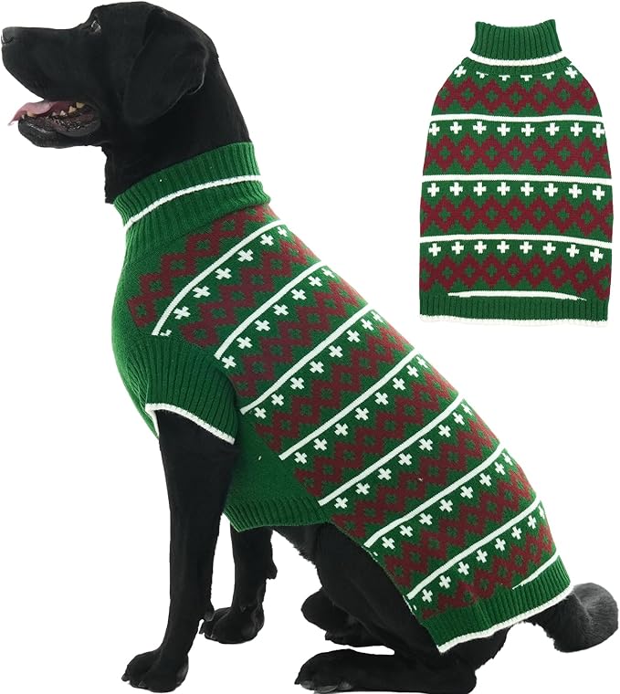 3X-Large Dog Sweater, Stretchy Turtleneck Knitted Sweaters for Large Dogs Male Female, Keep Warm in Cold Winter & Easy to Put on Doberman Sweater, Christmas Pet Clothes Outfit, Green XXXL