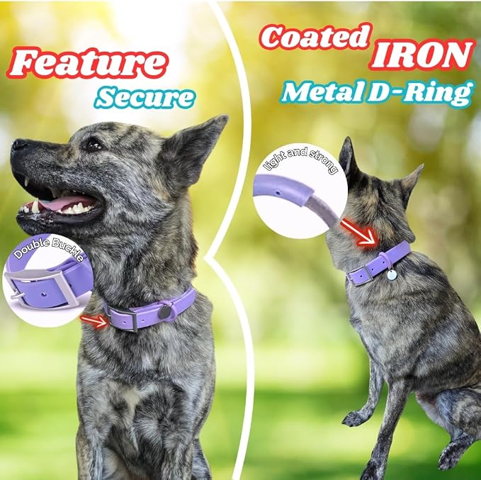 Waterproof Dog Collar, Soft Comfortable Pet Collars, Adjustable Odor Proof Heavy Duty Dog Collars Easy to Clean for Large, Medium Small Dogs by Bee N Buu (Purple, Large (length15.5-19.5", Width 1"))