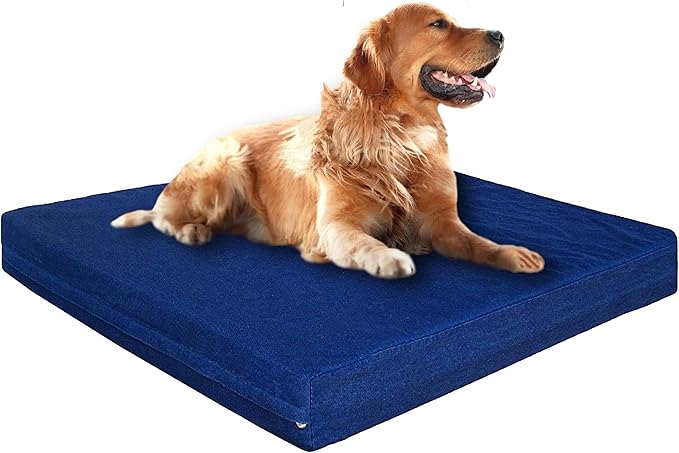 Dogbed4less XL Orthopedic Waterproof Durable Dog Bed for Medium to Large Dogs with Cool Memory Foam Pad, Denim in Blue, 40X35X4