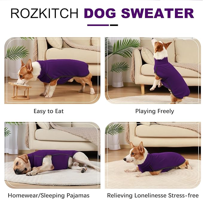 ROZKITCH Dog Sweaters for Medium Dogs Girl, Pet Windproof Warm Cold Weather Jacket Vest Cozy Jumpsuit Apparel Outfit Clothes for Walking Hiking Travel Sleep Purple M