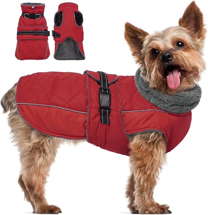 QBLEEV Warm Dog Jacket - Reflective, Adjustable Winter Coat with Turtleneck for Cold Weather, Waterproof Fleece Snowsuit for Small, Medium, Large Dogs